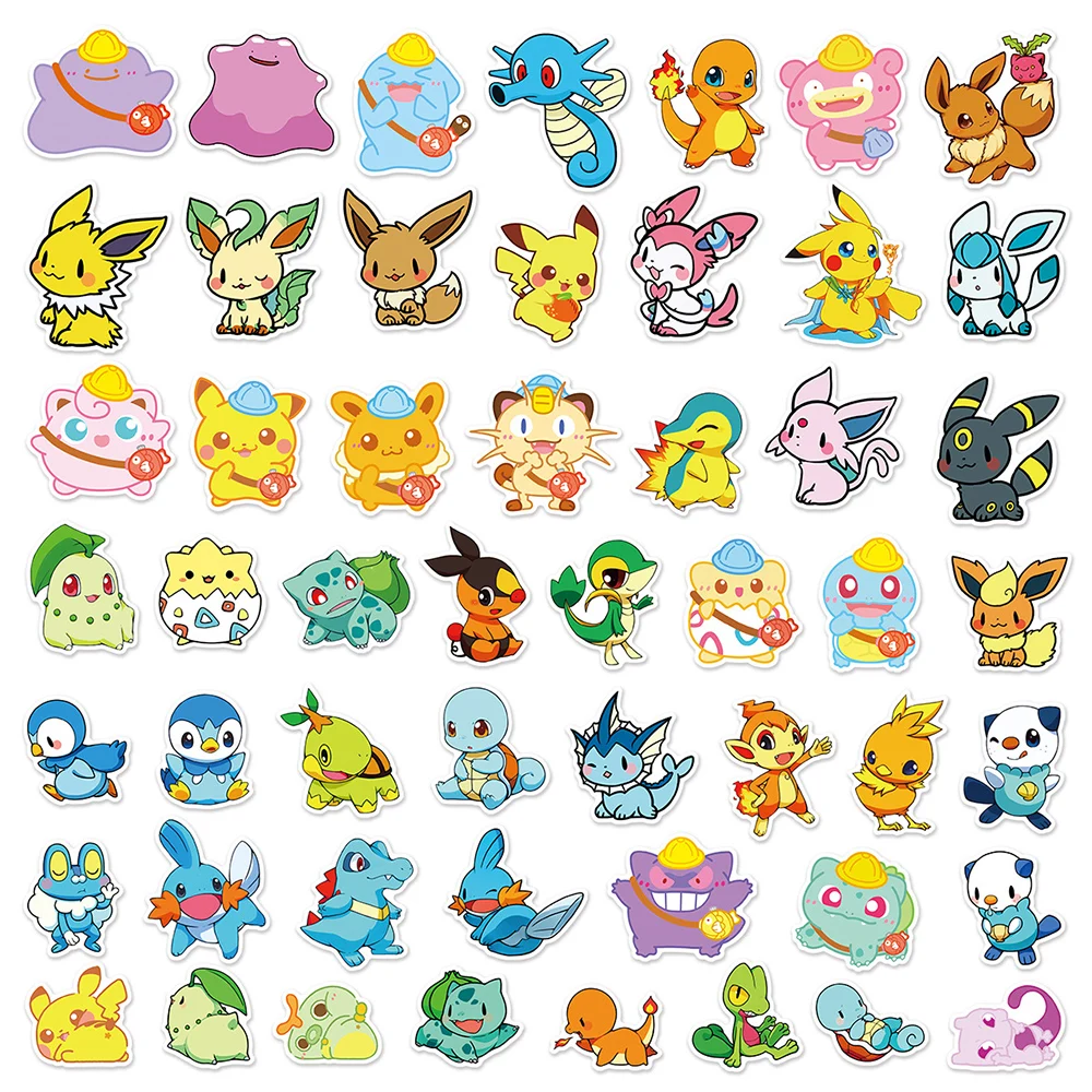 10/30/50pcs Cute Pokemon Cartoon Stickers Classic Fun Anime Sticker bottiglia d'acqua diario del telefono Kawaii Pikachu decalcomanie per bambini giocattolo