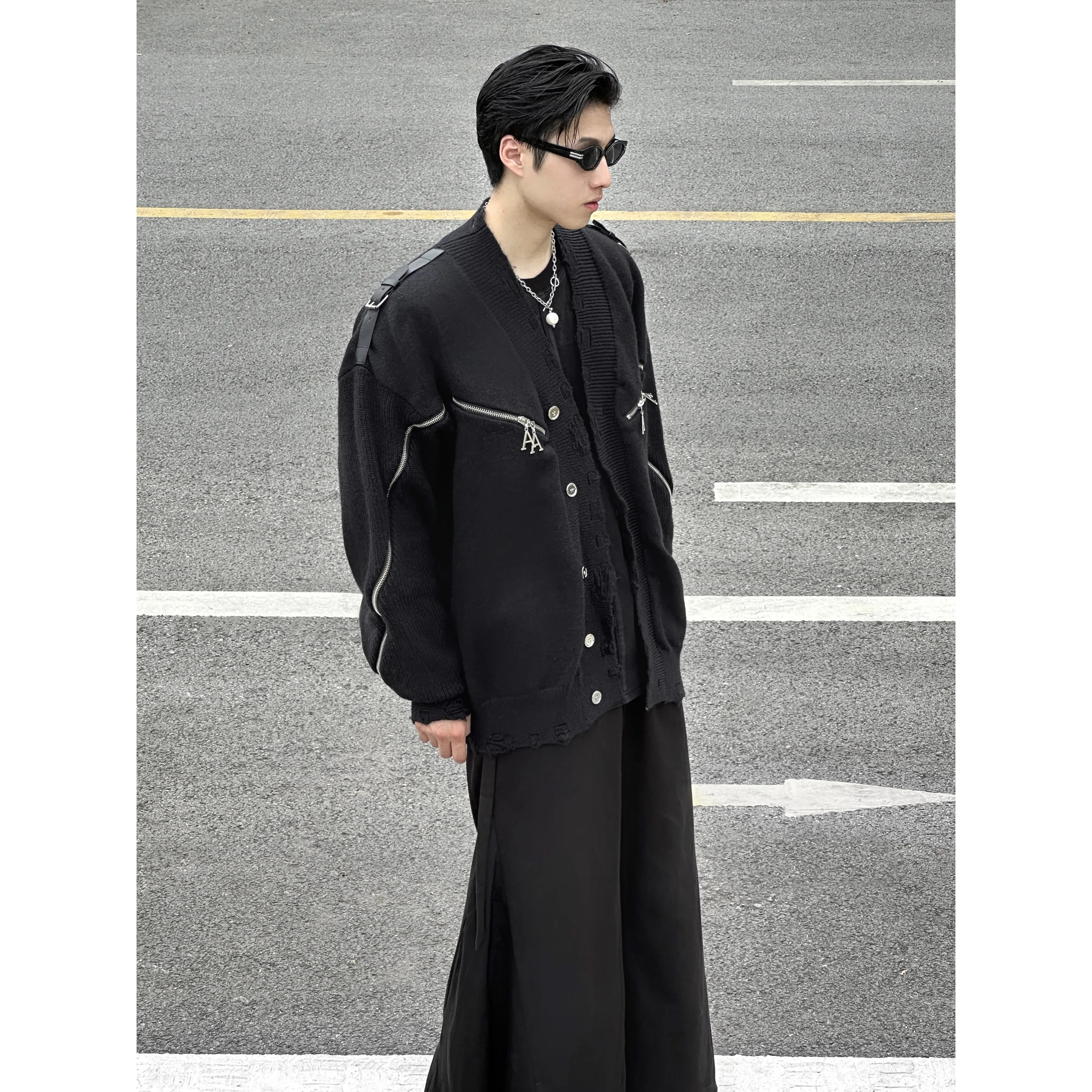Owen Seak Men Casual Knit Shirts Gothic Style Men\'s Clothing Spring Male High Street Autumn Black Shirts