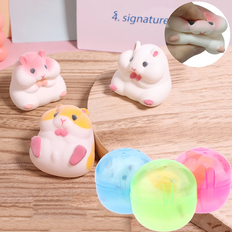 1PC Cute Kawaii Fatty Milky Soft Hamster Flocking Plush Dolls Squeeze Stress Relief  Toys Capsule Prop