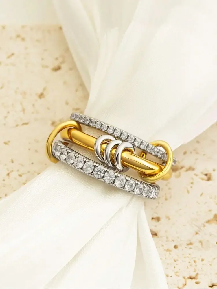 خاتم فضة استرليني 925 عصري بسيط متعدد الطبقات مستدير من الزركون للنساء الذكرى السنوية الفاخرة عالية الجودة مجوهرات راقية #2