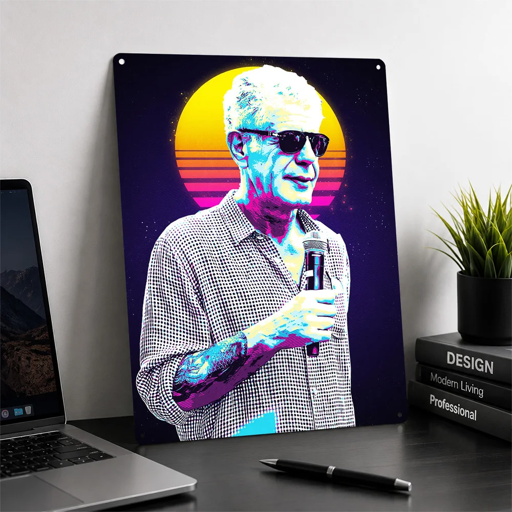 Anthony Bourdain Retro Portrait Personalized 3D Textured Metal Poster Wall Art Vintage Tin Signs for Article Decoration Room