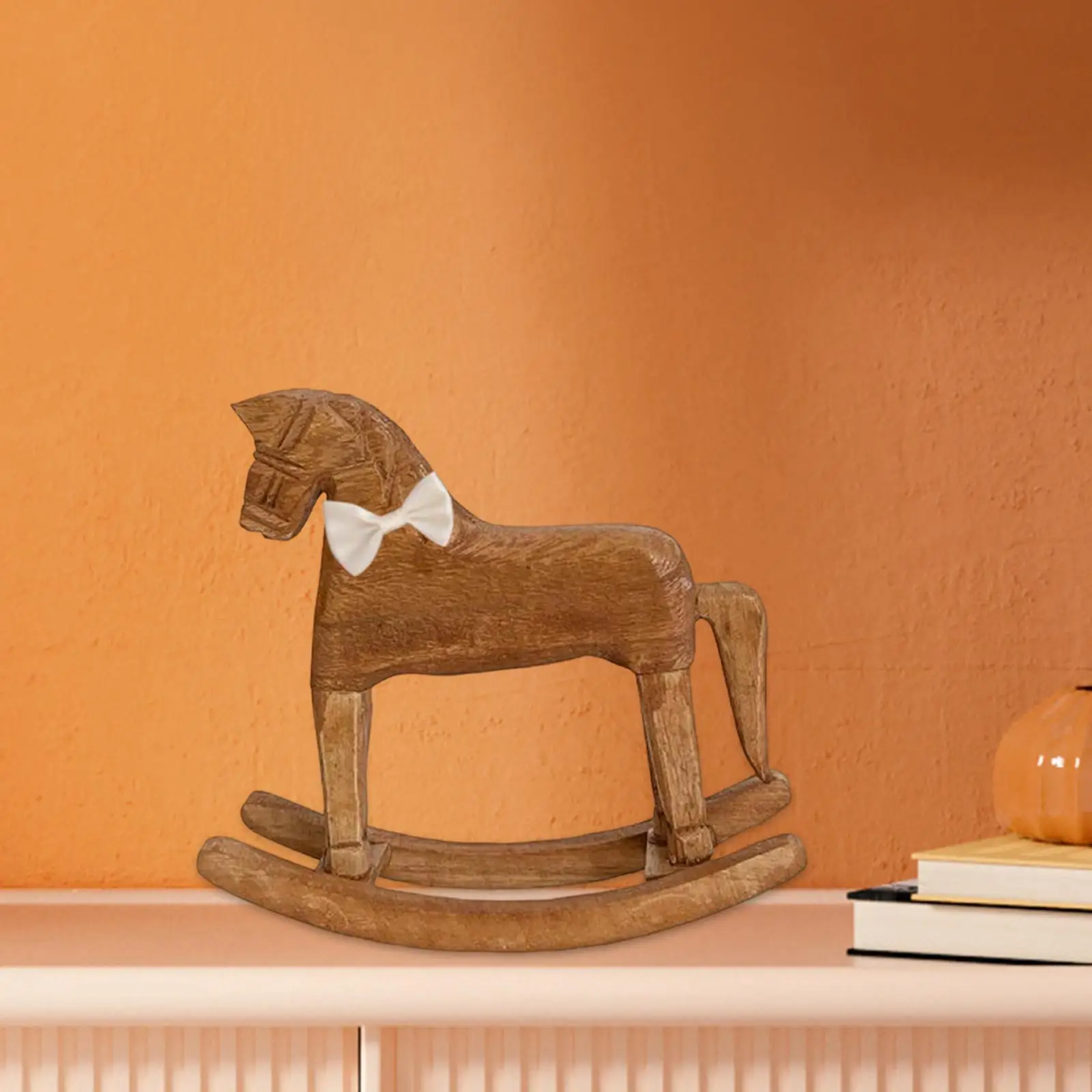 Rocking Horse Figurine Wooden Decor Carved Craft Collectible Sculpture Artwork for Office Shelf or Home Desktop