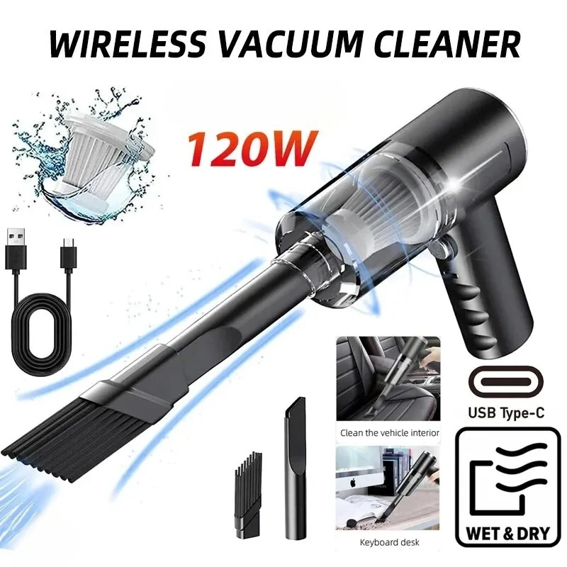 

1pc Wireless Vacuum Cleaner Dual Use for Home and Car 120W High Power Powerful Vacuum Cleaner Black