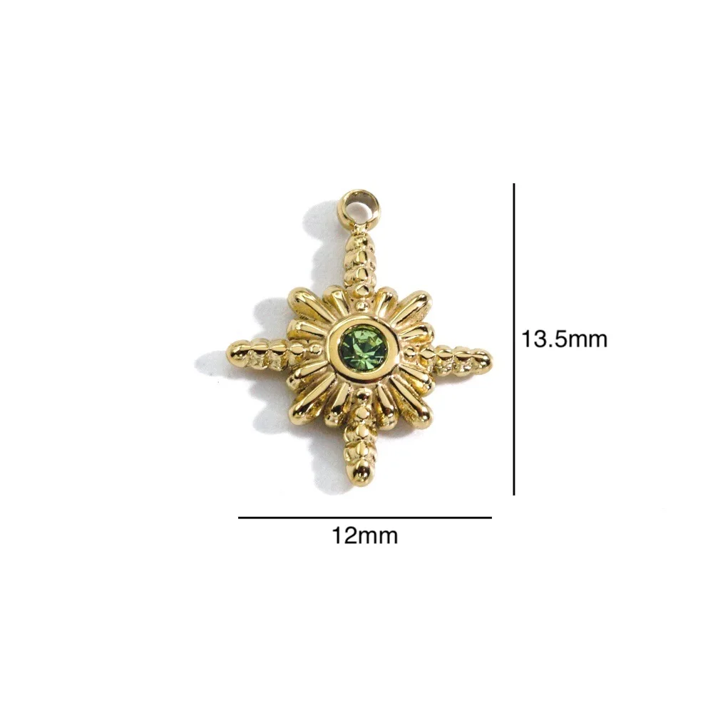 3Pcs Stainless Steel Gold Color Eight Pointed Star Crystal Stone Charm Pendants DIY Necklace Jewelry Making - view 2
