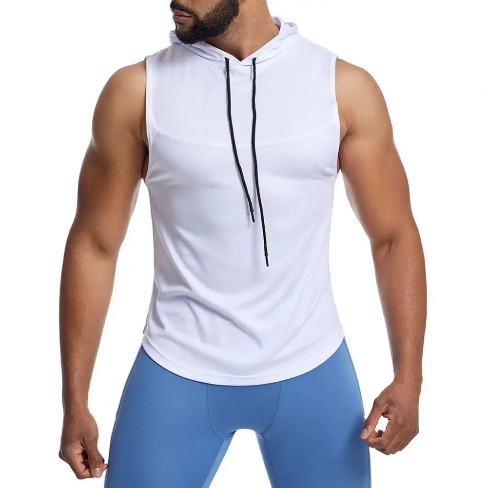 

Men Vest Hooded Drawstring Mesh Fabric Tank Tops Solid Color Casual Muscle Show Outdoor Sports Gym Vest