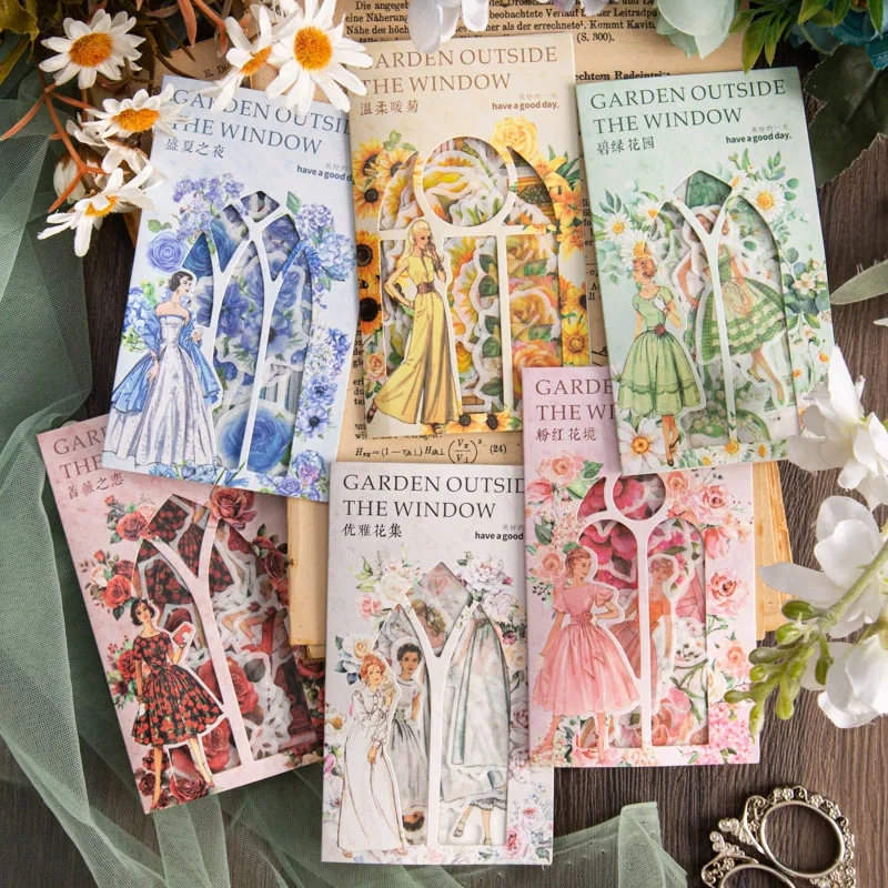 

8paks/LOT Garden outside the window series retro markers photo album decoration paper masking washi sticker