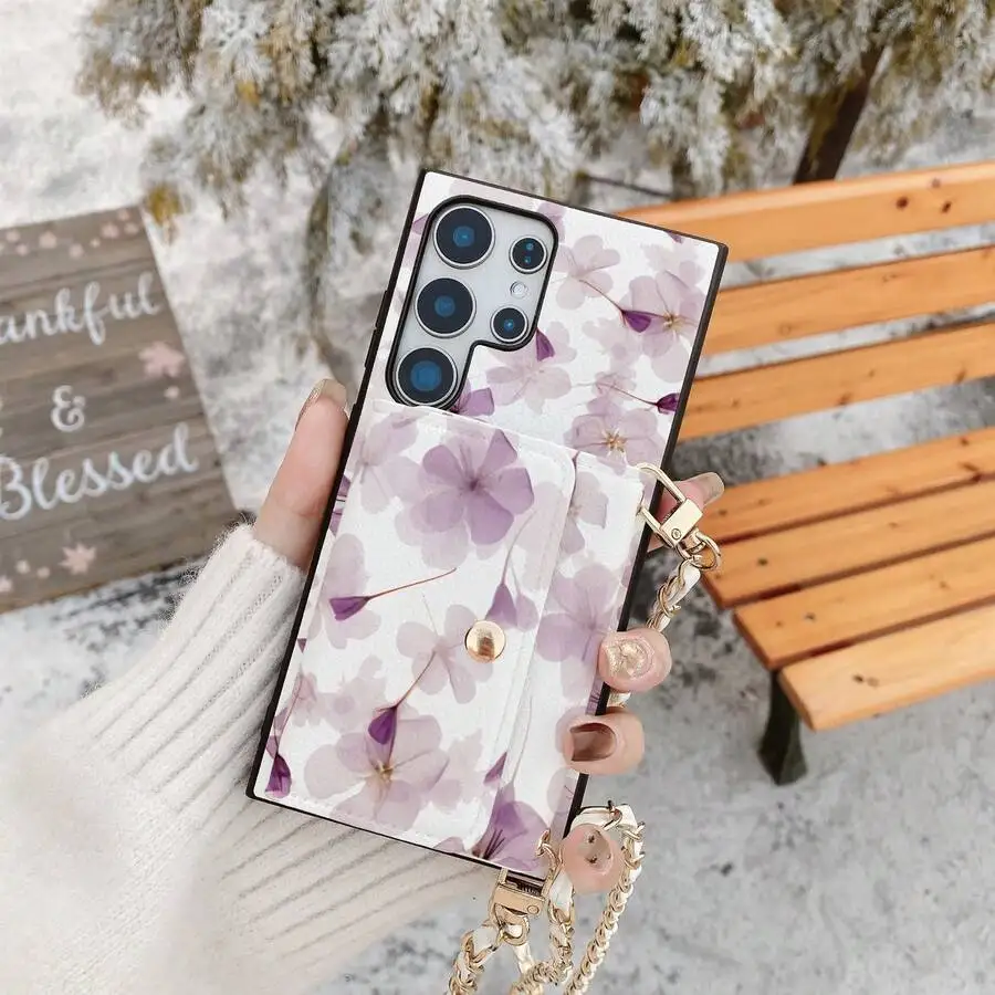 1pc Elegant Floral Leopard Print Pattern Card Holder Crossbody Wallet Phone Case Compatible With Samsung Galaxy S26 S25
