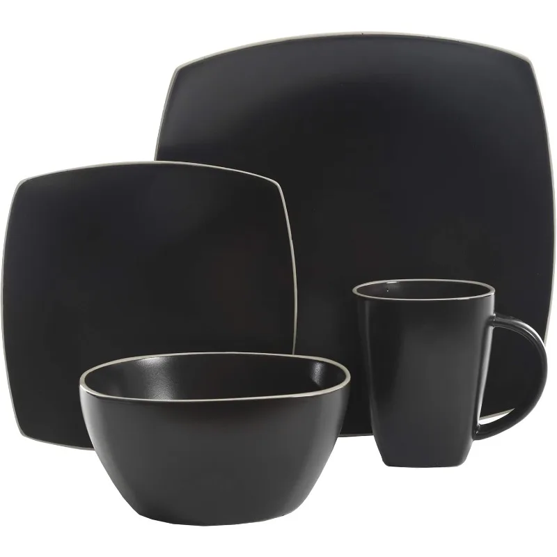 Lounge Tableware Set, Serving 4 People (16 Pieces), Matte Black