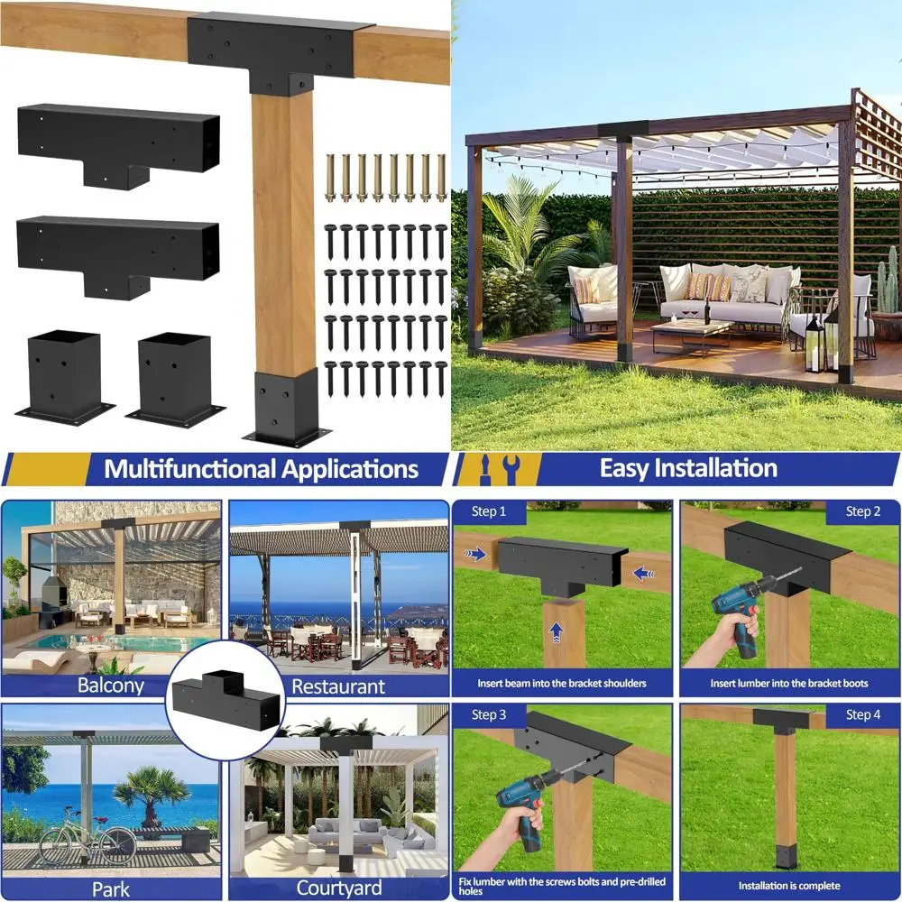 

DIY Heavy Duty Steel Pergola Kit with 3-Way T-Shape Brackets for 4x4 Lumber, Suitable for 3.6x3.6 DIY Pergola Construction