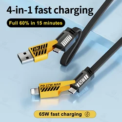 4 in 1 Charging Cable Type C USB Multifunction PD Fast Charging Cable 65W For Phone 15 14 13 For Samsung S23 For Xiaomi