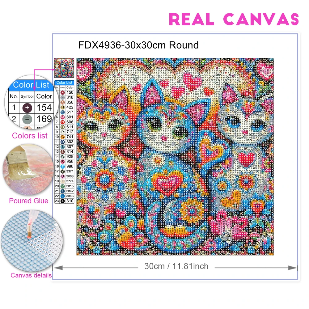 مجموعة رسم ماسية ثلاثية القطة الملونة 5D ، مجموعة مشغولات فنية من الأكريليك ذاتية الصنع ، ديكور حائط بدون إطار ، هدية مصنوعة يدويًا ، منزل #4