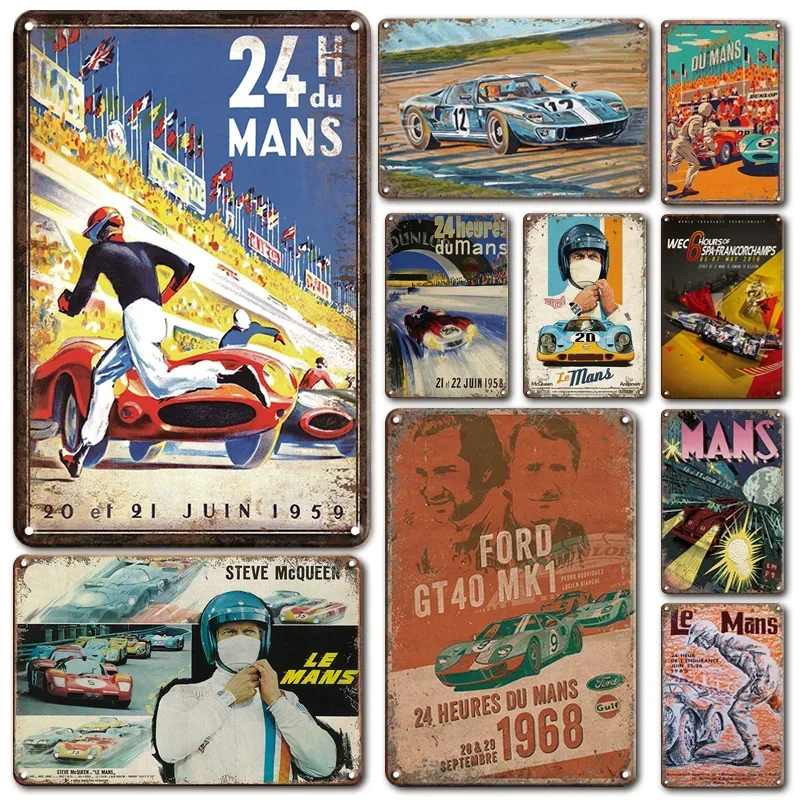 Vintage 24 Le Mans Tin Poster Metal Plate Sign Home Decoration Plaques Retro Racing Car Stickers Man Cave Room Decor Tin Signs