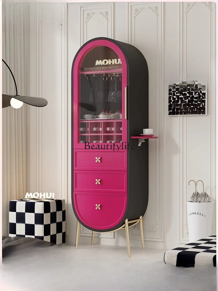 خزانة النبيذ ذات الباب الواحد، خزانة جانبية متكاملة من زجاج تشانغهونغ باللون الأحمر #1