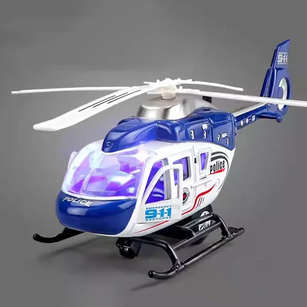 24CM Public Security Command Helicopter Model Car Toys Musical Pull-back Propeller Rotation Aircraft Airplane Models Child Gifts