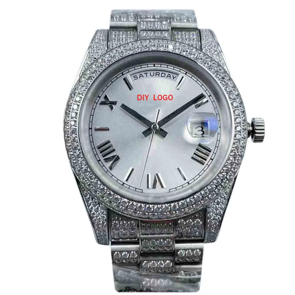 Customized LogoElegant 41mm men's automatic watch, diamond watch with Roman numeral mechanical movement, men's gift