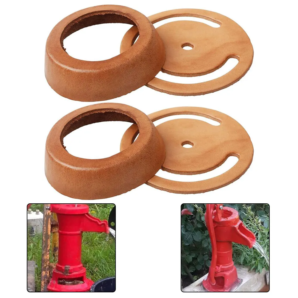 مجموعتان من مضخة إبريق اليد العتيقة، مضخة مياه يدوية يدوية لإصلاح الجلد - طقم صمام سفلي من الجلد وكوب جلدي للخارجية