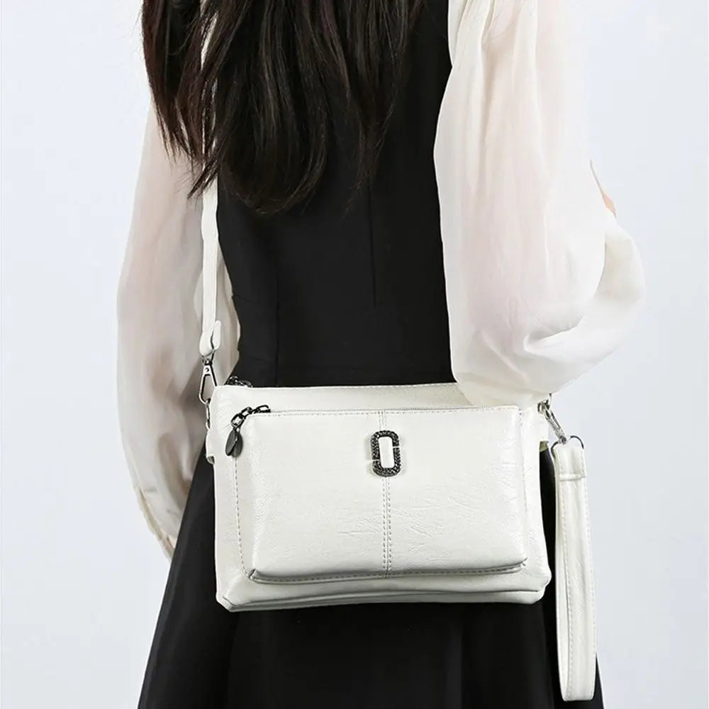Casual Multi-Layer Crossbody Bag Solid Color Versatile Messenger Handbag PU Leather Mobile Phone Bag For Women