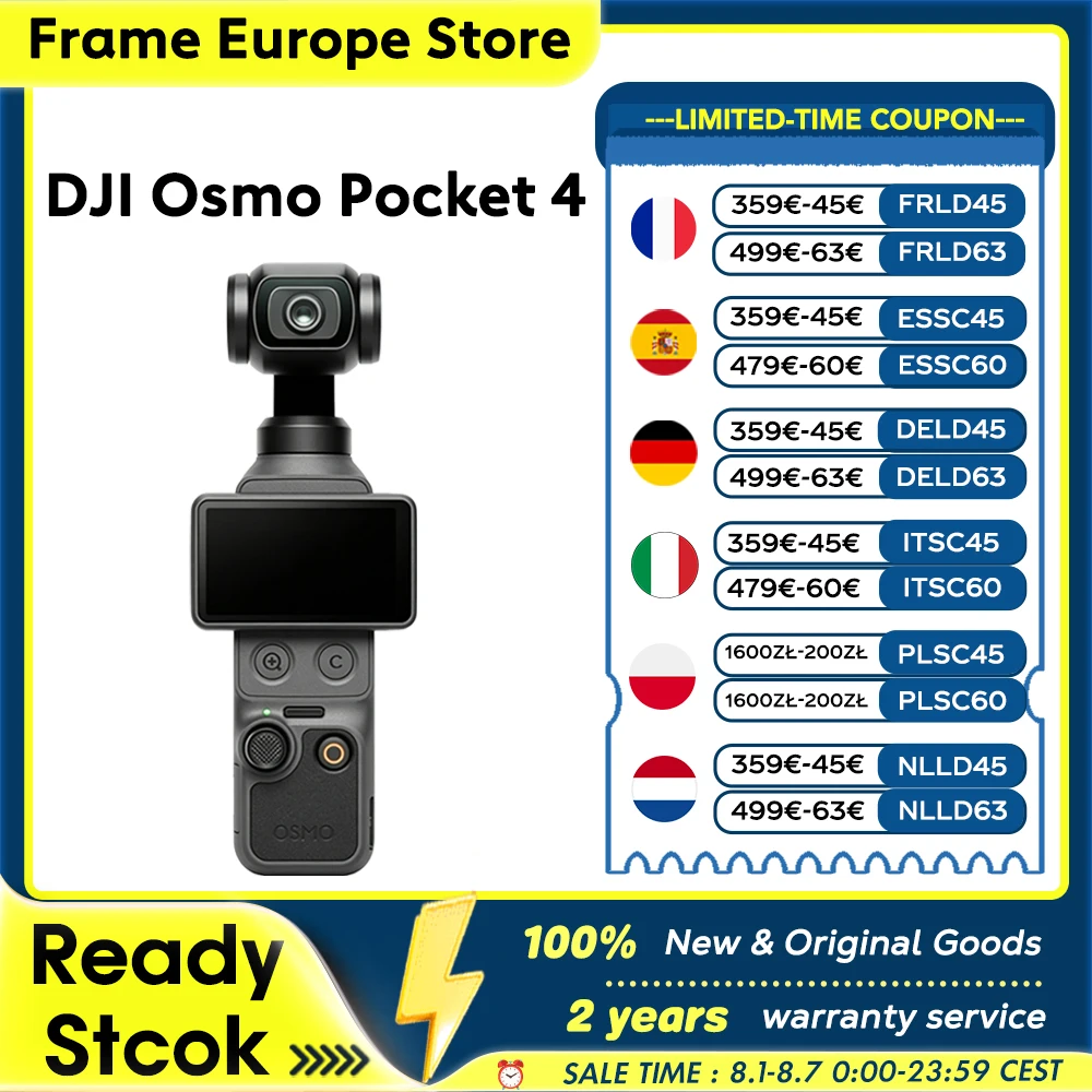 【LOCAL+】DJI Osmo Pocket 4 Caméra Vlog avec stabilisateur de poche, capteur CMOS 1″ et 4K/240fps, stabilisation 3 axes, zoom sans perte 2x, écran rotatif 2 pouces