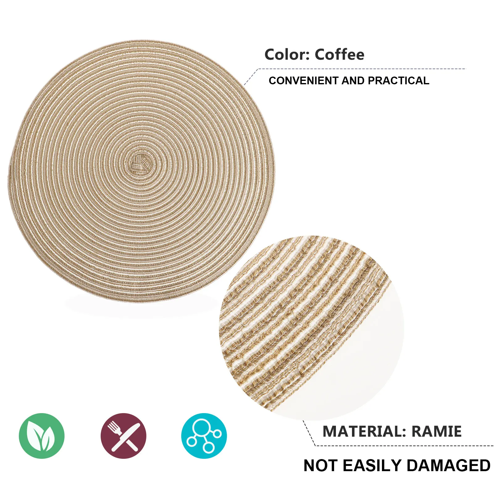 

4 шт., высококачественные тканые круглые теплоизоляционные коврики из рами, нескользящие коврики для стола для кухни, столовой