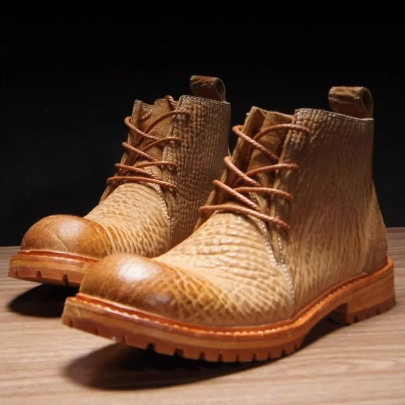 High End Handmade Horsehide Washed Retro Chelsea Ankle Boots Men Outdoor Casual Work Shoes Male Motorcycle Desert Boots