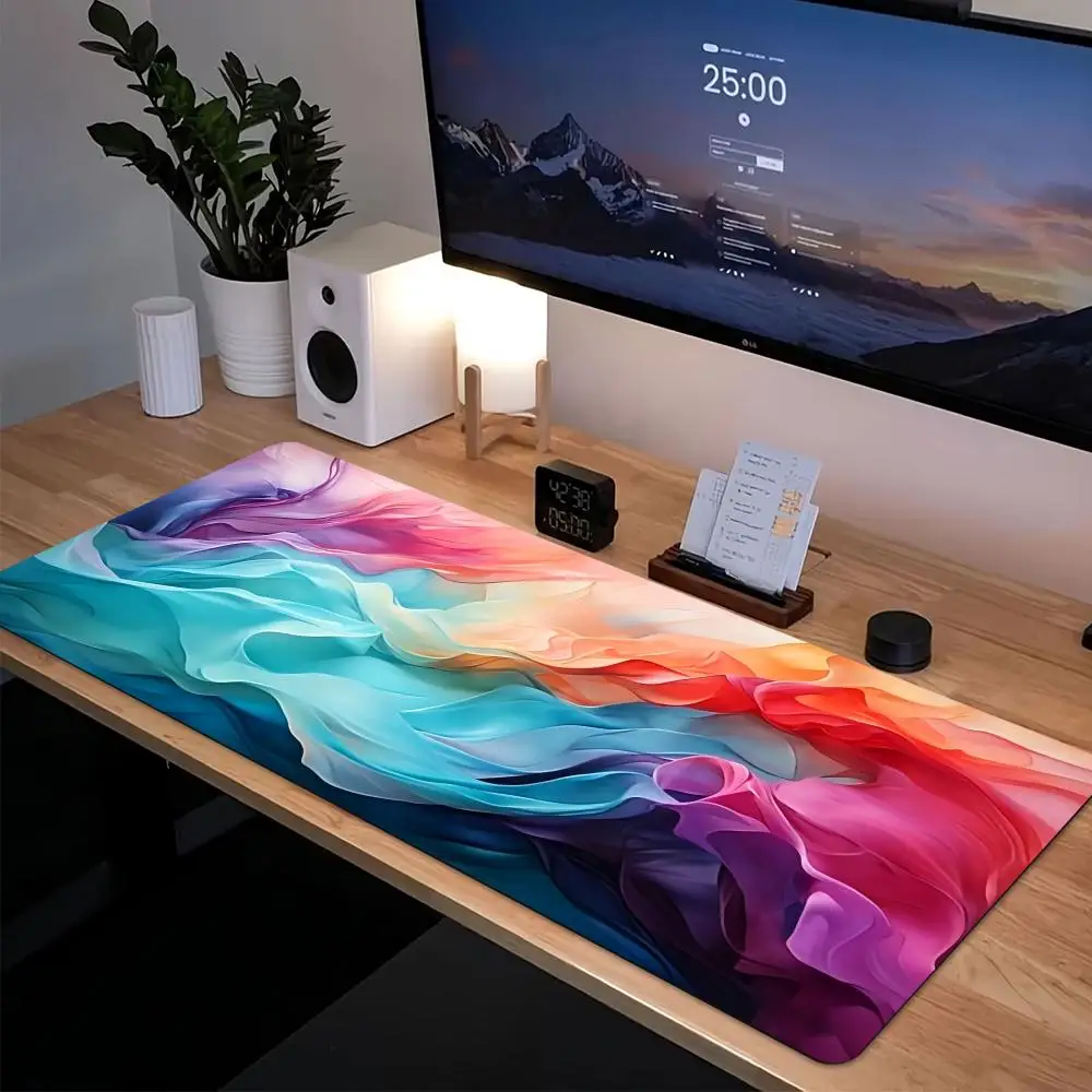 Vibrant Color Smoke Ink Swirl Large Desk Mat Non‑Slip Rubber Gaming Mouse Pad Keyboard Pad For Office Laptop Gaming Setup