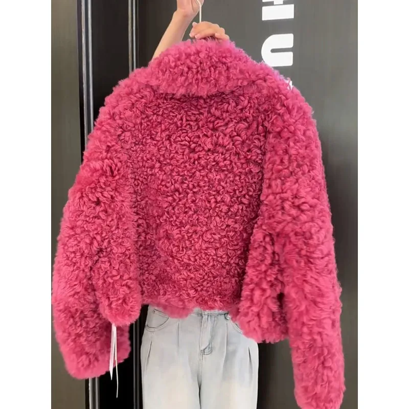 Nuevo modelo de invierno, chaqueta Popular con reducción de edad, hermoso estilo extranjero, piel sintética, abrigo de lana de cordero de imitación cálido integrado para mujer