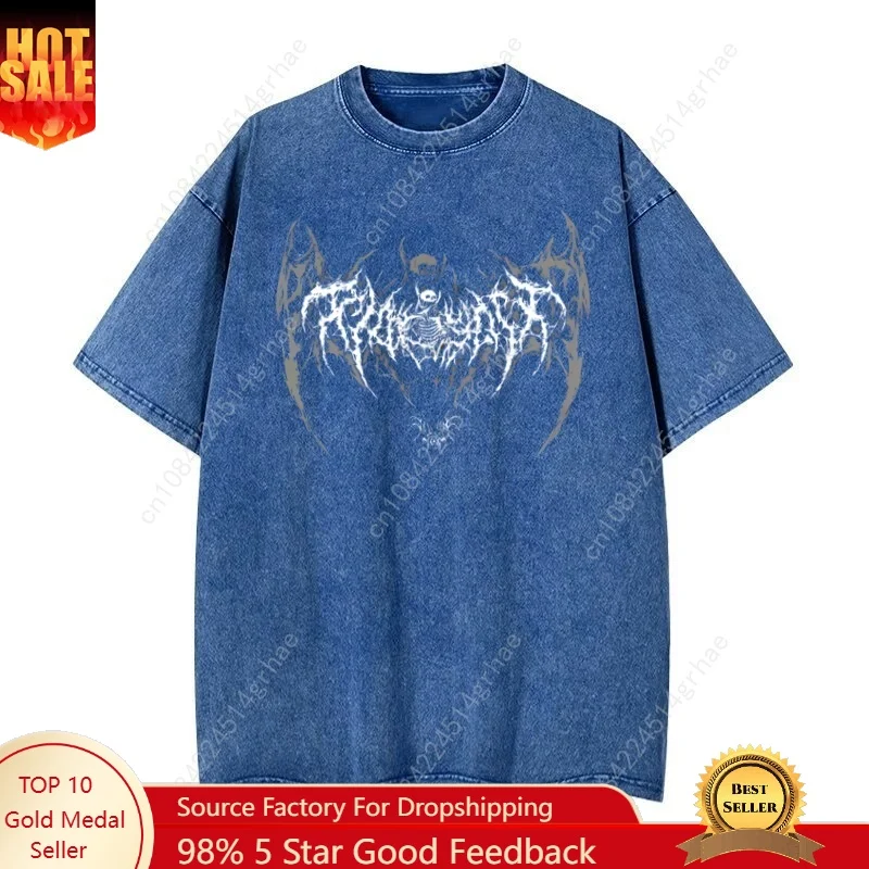 

Men's Bat Printed T-shirt, Thick Cotton Washed T-shirt, Loose and Comfortable