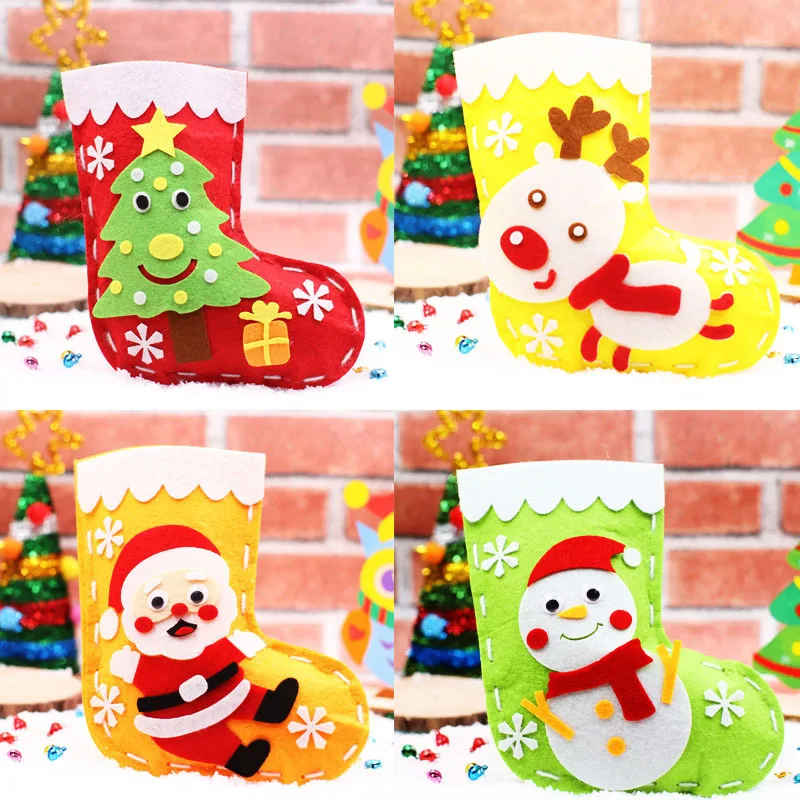 Non Woven Christmas Socks Christmas Children DIY Handmade Material Bag Kindergarten Sewn Socks Handmade Gift