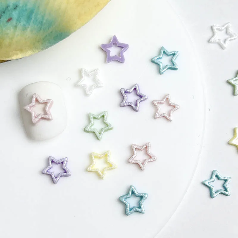 50Pcs Dopamine Colored Minimalist Stars Nail Charms Sparkling Hollowed-out Pentagram Resin Nail Art Decorations DIY Nails Parts