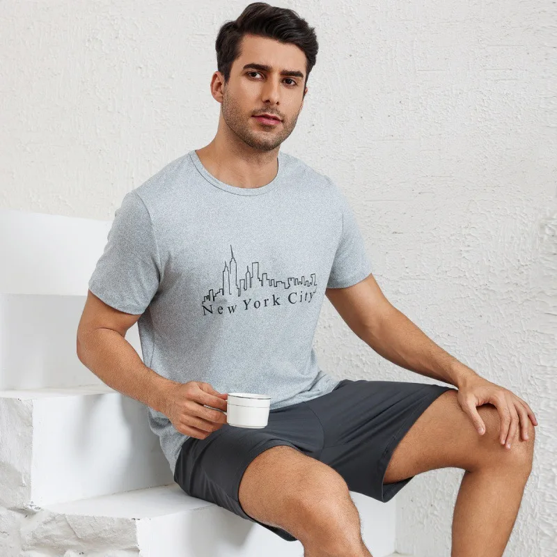 

Men's Short Sleeve T Shirt with Shorts Pajama Set Outdoor-Homewear Sets Loungewear Pajama Set Men Set for Summer Homewear
