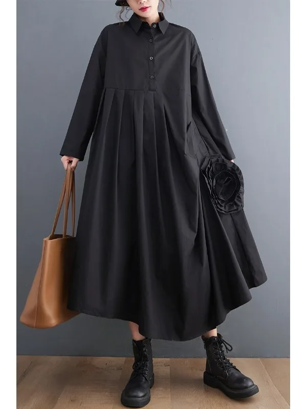 Vestido Csa E Estilo Casual Artístico Solto Primavera Outono 2025 Moda Fena