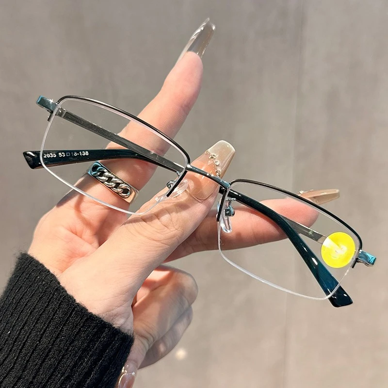عالية الجودة الأعمال المعادن نصف إطار نظارات للقراءة مكافحة الضوء الأزرق عالية الوضوح قصر النظر الشيخوخي النظارات + 1.0 إلى + 4.0