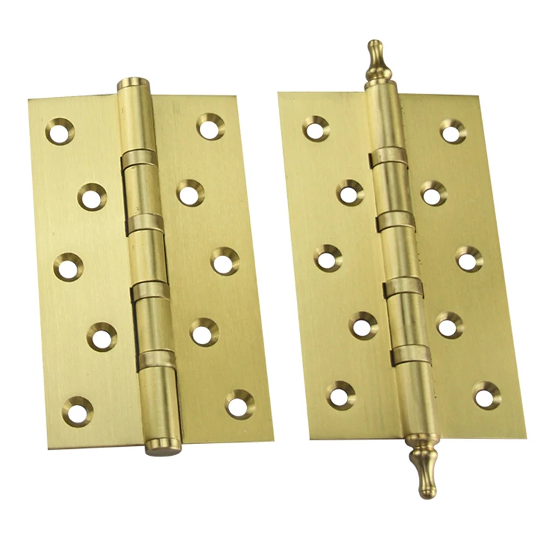 High-end 3PCS 4''/5'' Solid Brass Heavy Door Hinges Flat/Crown Head 3mm Thicken Gate Door Hinges Bearing Silent Hinges w Screws