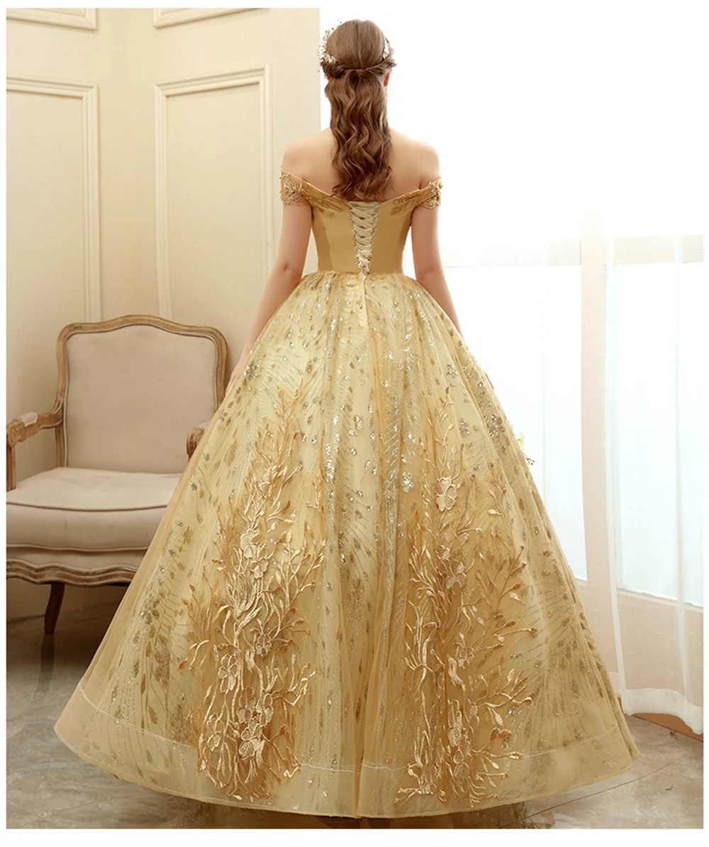 Bealegantom Gold Quinceanera Dresses Ball Gown Lace Beaded Lace Up Sweet 16 Prom Party Gown Robes De Soiree In Stock B2024-38