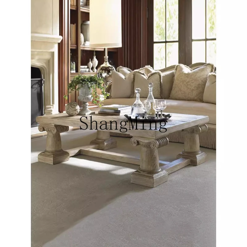 

SM solid wood coffee table living room log retro old coffee table carved high-end furniture