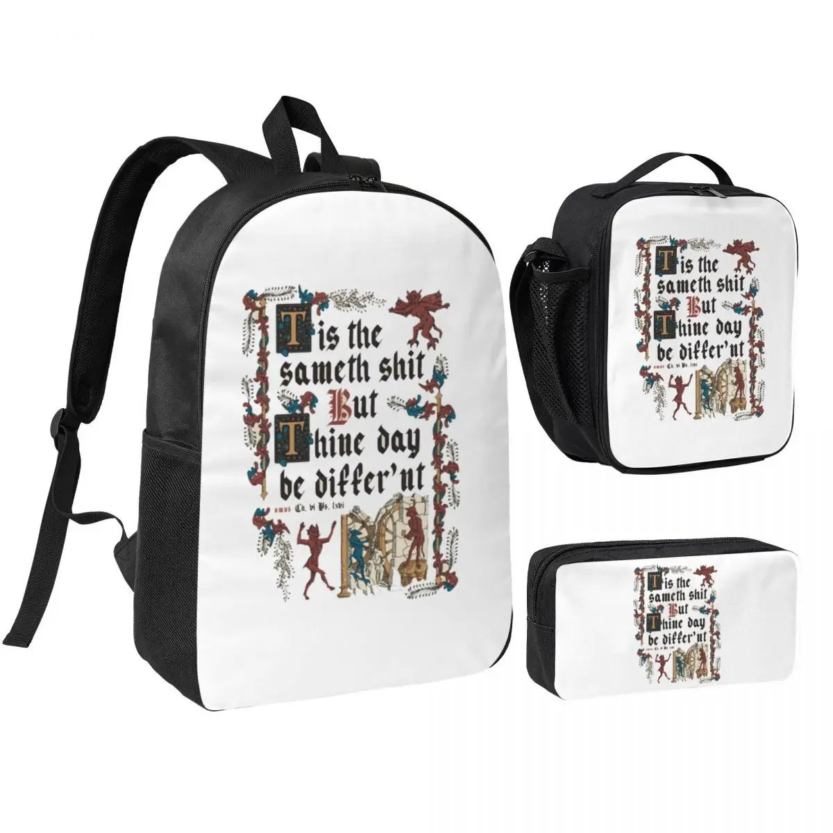

Same Shit Medieval Style English History Backpack BookBag School Bag Shoulder Bags 3ps Insulated Lunch Bag Pencil Case