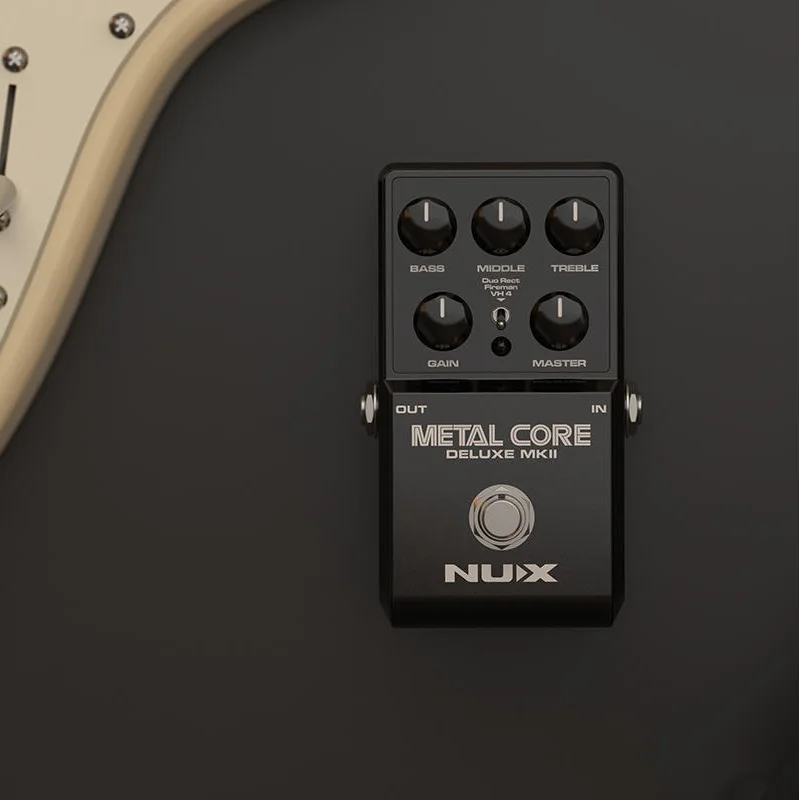 

NUX METAL CORE DELUXE MKII is a high gain preamp pedal with 3 distinctive high gain amp models including the Duo Rect, Fireman,