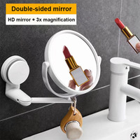 No Drill Bathroom Mirror Wall-Mounted, 360° Rotating Foldable Dual-Sided Vanity Mirror for Dorm Makeup Organizer (White)