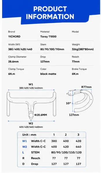 T1 No-Logo-Rennradlenker aus Vollcarbon mit interner Kabelführung, integriertem Cockpit für 360-380 mm mit Montagespacer. – Detail 2