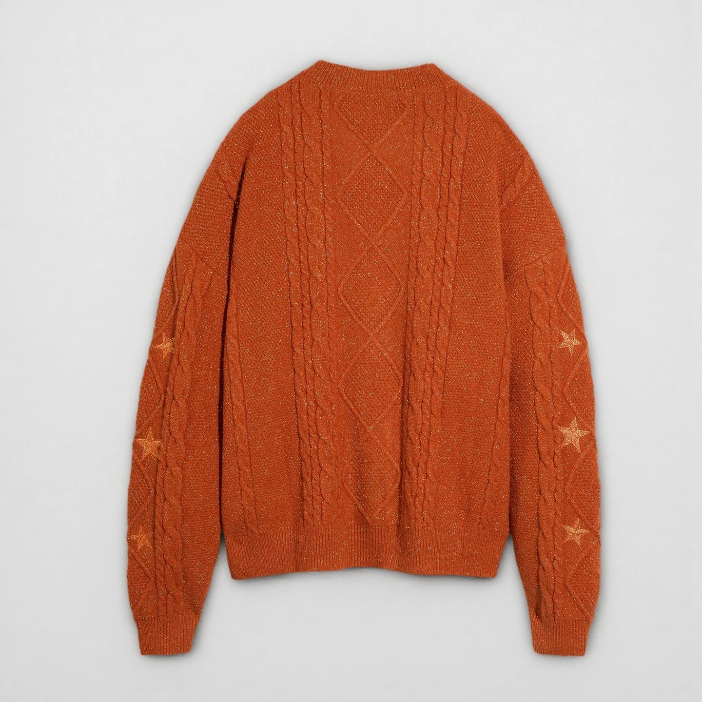 Winter Women Glittery Chunky Star Embroidery Orange Knit Cardigans Spring Woman Y2k Gold Thread Show-girl Cardigans