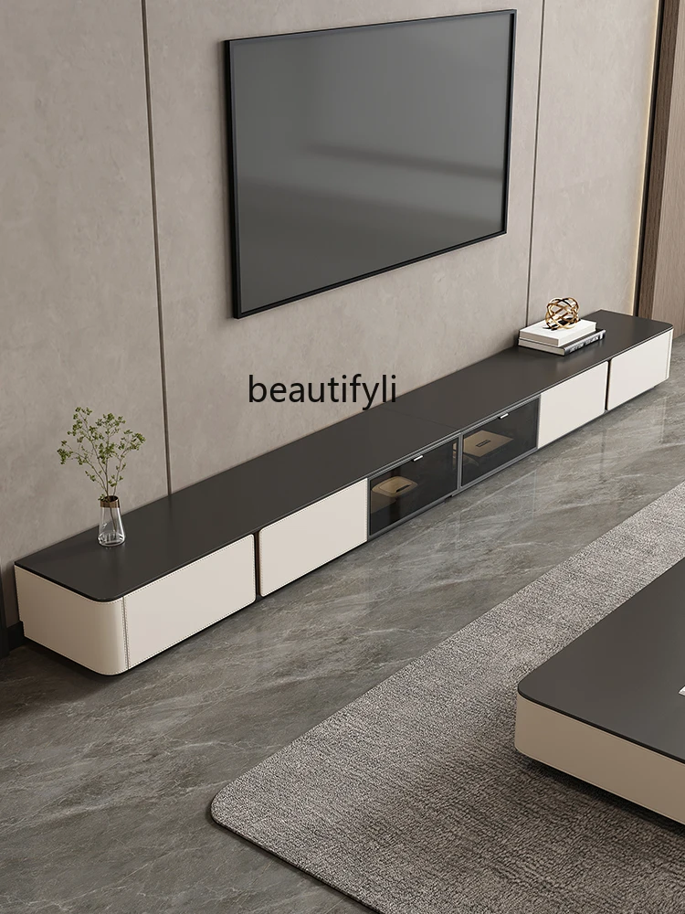 

Italian Minimalist Black Super Long Stone Plate Floor TV Cabinet Coffee Table Cabinet Modern Minimalist Size Living Room Home