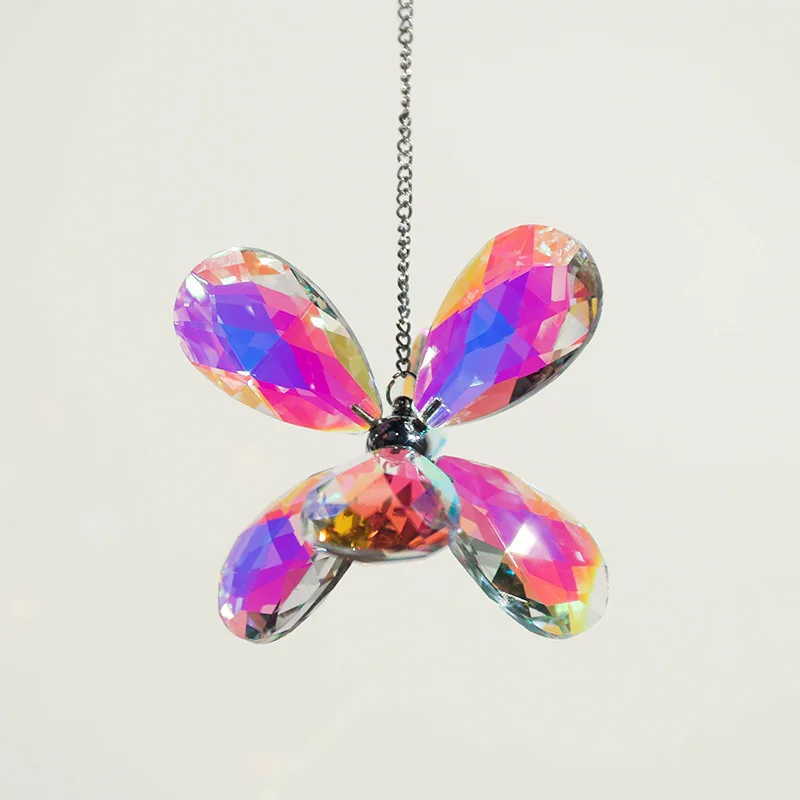 Suncatcher Crystal Pendant Colorful Six Leaf Flower Charm Rainbow Prism Pendant  Christmas Decoration Birthday Gift