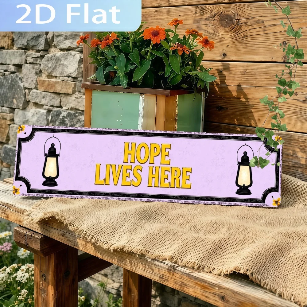 2D Flat, 1pc 'Hope Lives Here' Aluminum Sign, Indoor/Outdoor Wall Hanging Decor, Multi-Purpose Holiday Plaque