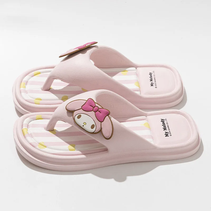 Sanrios Hello Kittys Flip Flop Girls Summer Outdoor Indoor Flat Sandals Kuromi My Melody Cartoon Beach Sandals Fashion Soft Sole