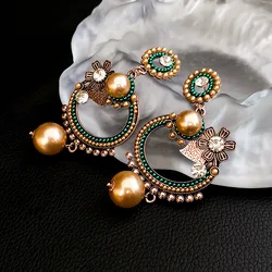 Vintage Drop Earrings for Women Pearl and Rhinestone Flower Earrings French Elegant Statement Luxury Designer Jewelry