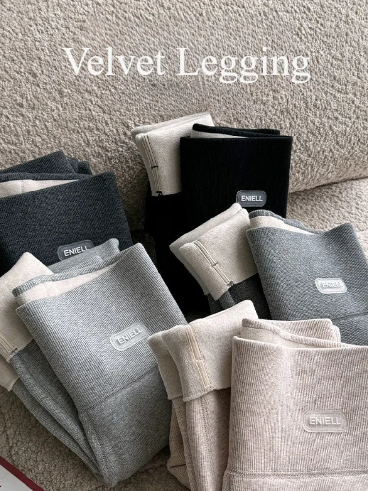 

Women's High Waist Velvet Leggings Autumn Winter Thick Fleece Cotton Pants Warm Shiny Black Thermal Tight for Women