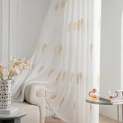 1PC Curtains American Simple Leaf Plant Curtain for Living Room Window Bedroom Embroidered Door Sheer Guaze Tulle Yarn