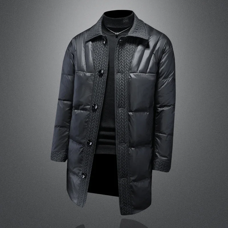Minglu White Duck Down Medium Length Thicken Men's Jackets Luxury Solid Color Autumn Winter Single Breasted Down Man Coats 5XL