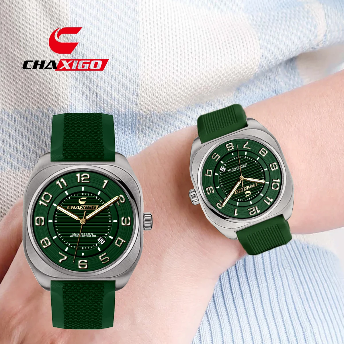

CHAXIGO Men's and Women's Outdoor Sports Watch with Silicone Strap 38mm Case, 69g Weight, Luminous Display, 30m Water Resistance
