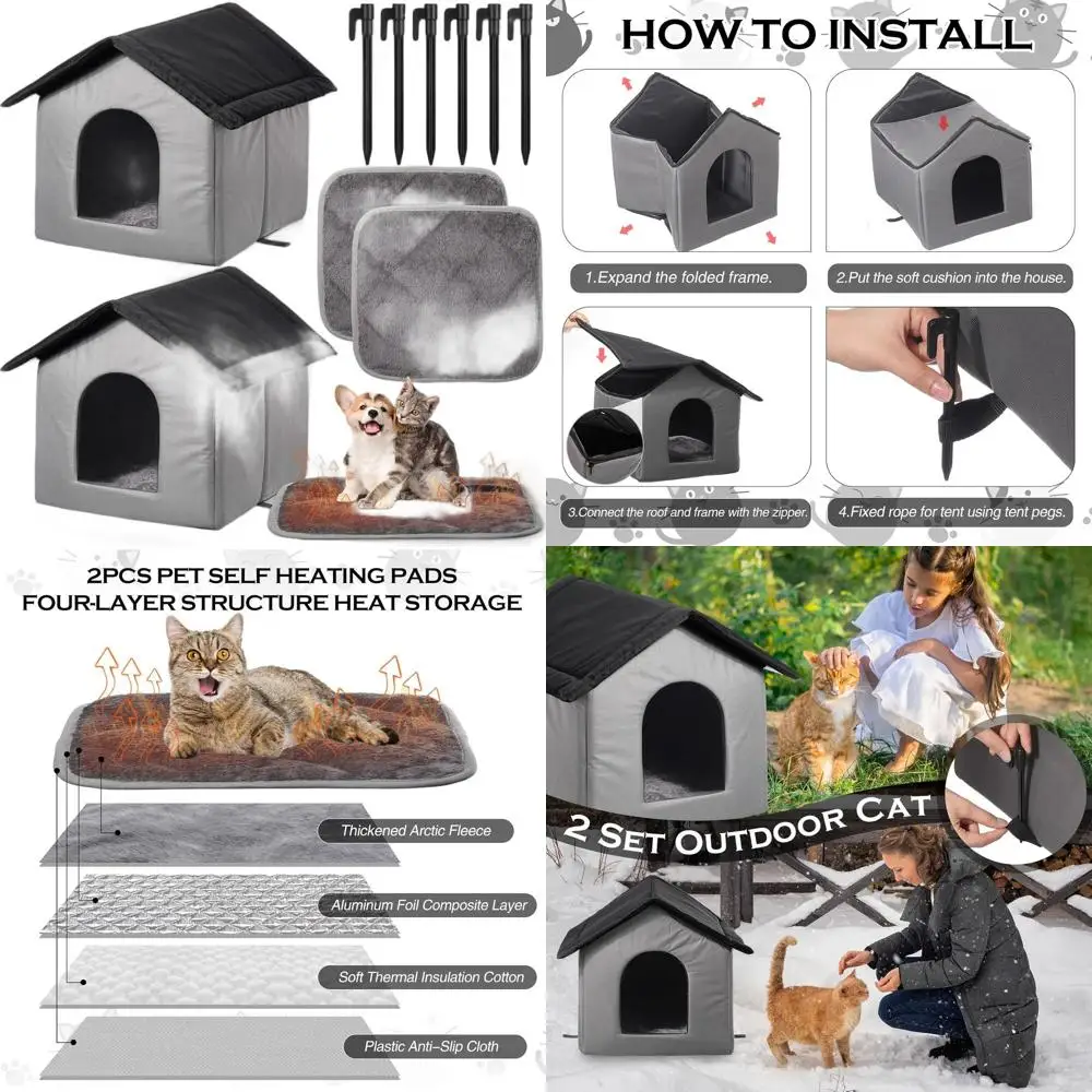 

Двойные уличные укрытия для кошек со встроенными самонагревающимися подушечками, водонепроницаемыми и устойчивыми к атмосферным воздействиям, подходят для бродячих животных и пе